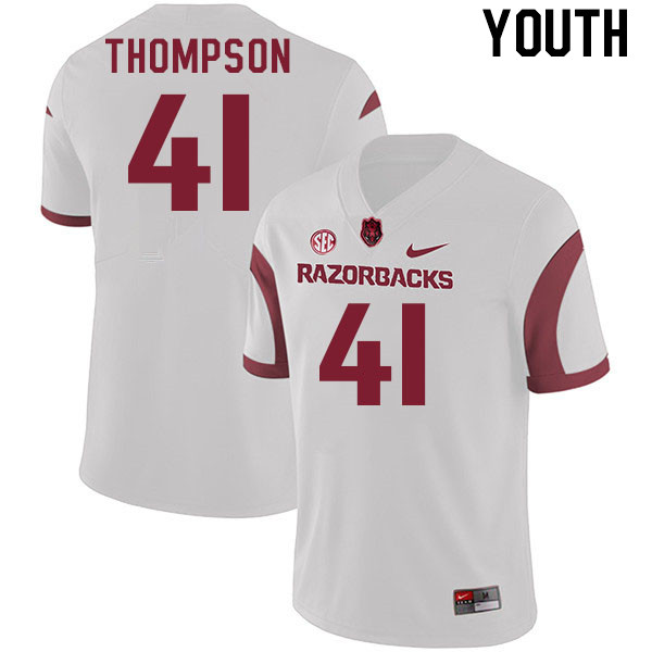 Youth #41 Kyle Thompson Arkansas Razorback College Football Jerseys Stitched Sale-White - Click Image to Close